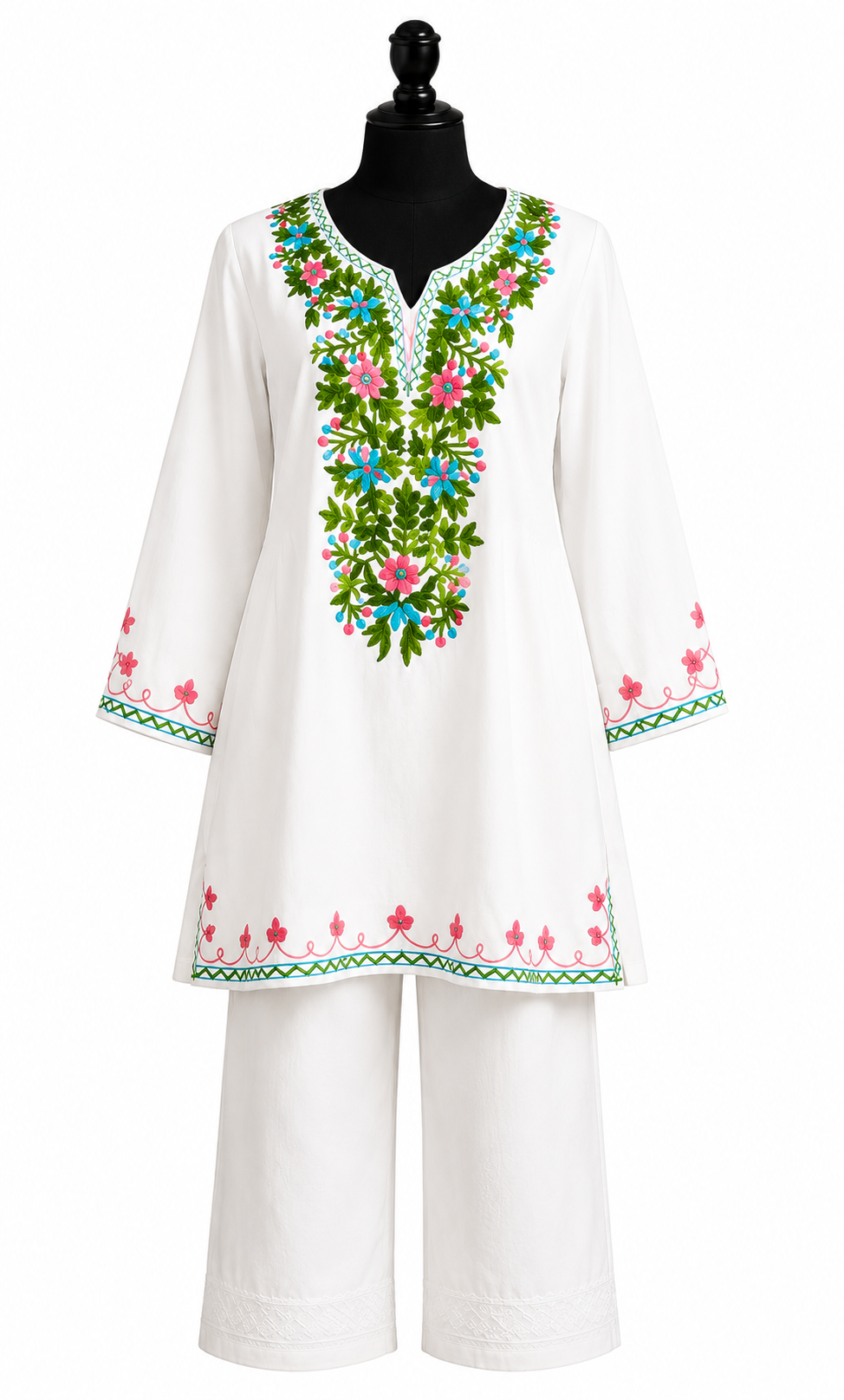 White Kashmiri Embroidery Kurti